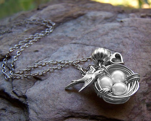 A Mother's Love Bird Nest Charm Necklace